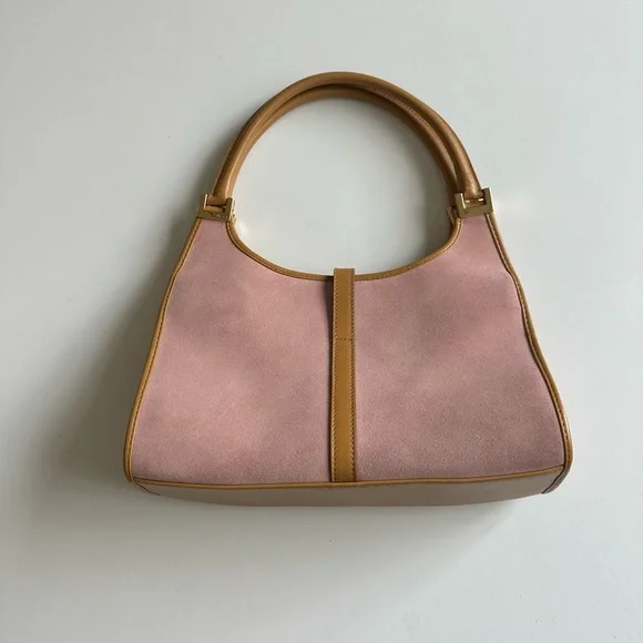 Vintage Y2K Gucci Bardot Jackie Purse Bag Pink Suede Blush Tan - Picture 2 of 15